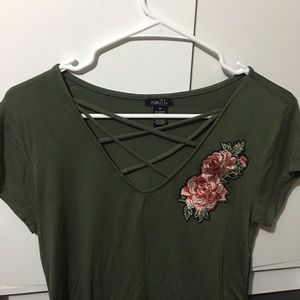 Green Rose Embroidered Shirt